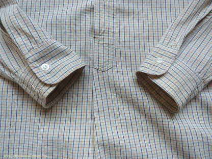 Vintage Mens 1950s "Popular" Cotton Pullover Shirt Tattersall Check British Overhead Tunic Half Buttoned 15 1/2"