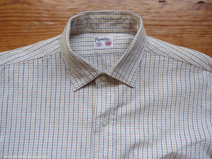 Vintage Mens 1950s "Popular" Cotton Pullover Shirt Tattersall Check British Overhead Tunic Half Buttoned 15 1/2"