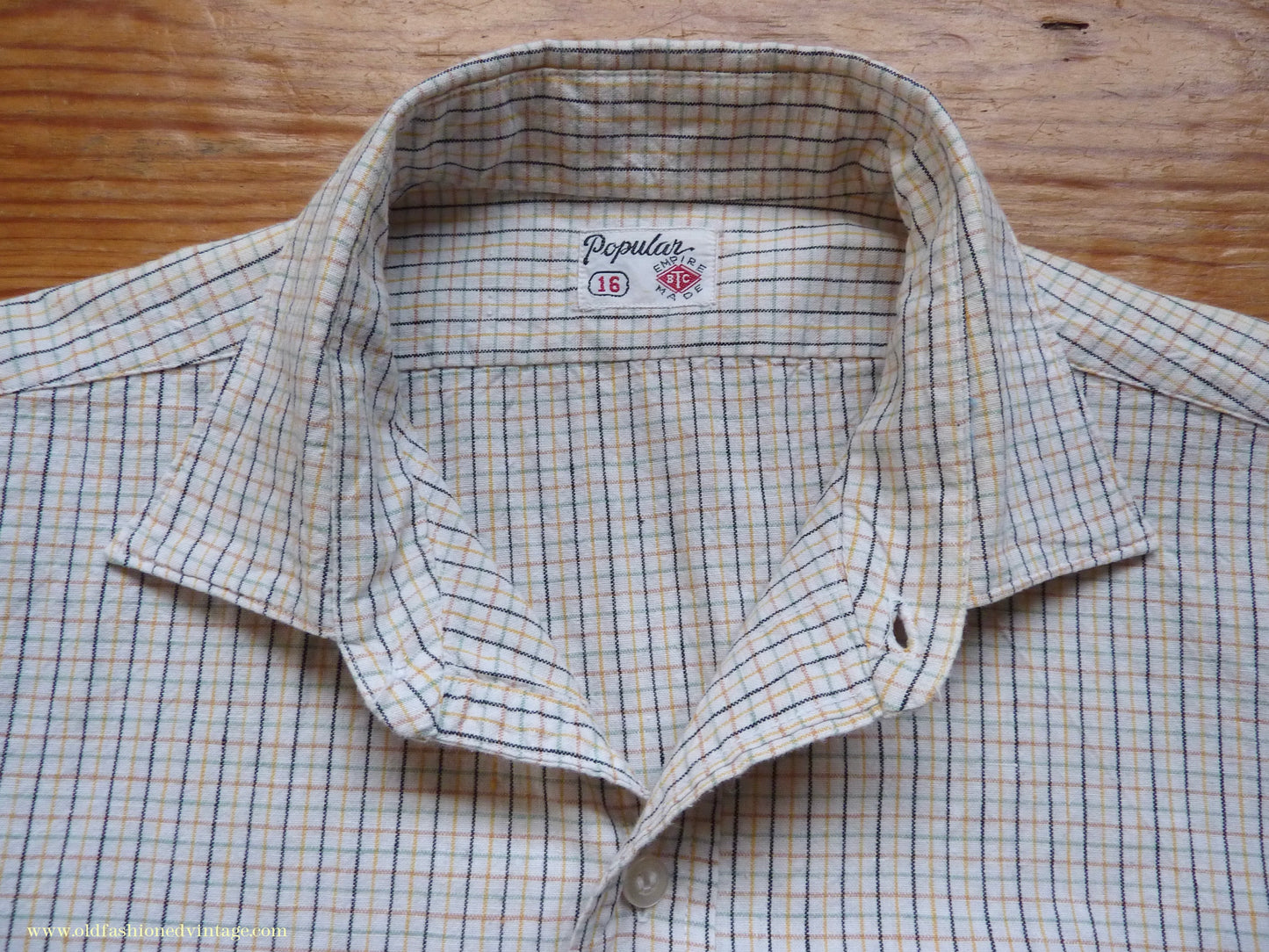 Vintage Mens 1950s "Popular" Cotton Pullover Shirt Tattersall Check British Overhead Tunic Half Buttoned 15 1/2"