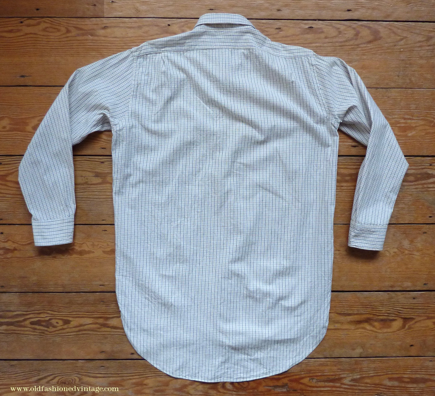 Vintage Mens 1950s "Popular" Cotton Pullover Shirt Tattersall Check British Overhead Tunic Half Buttoned 15 1/2"