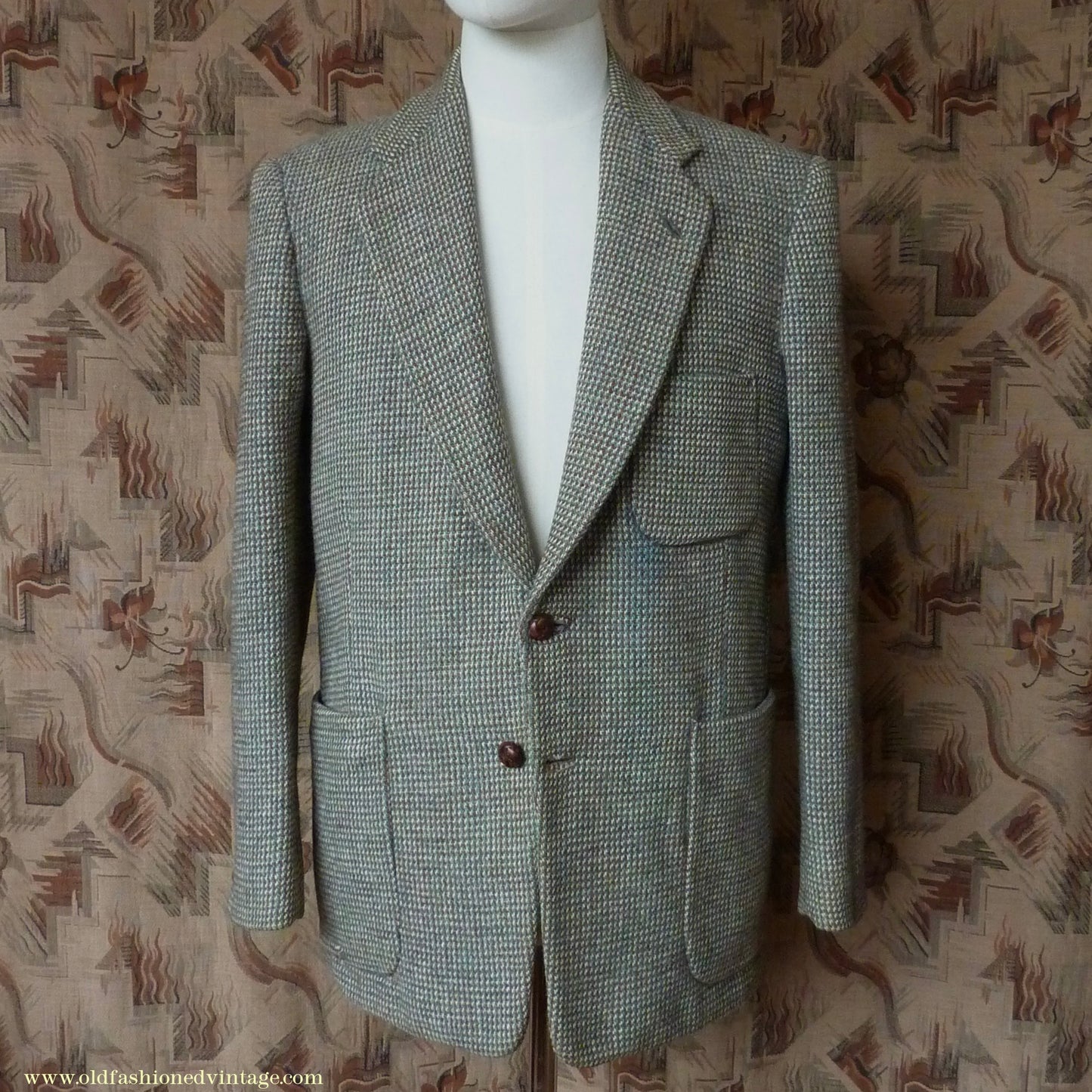 Vintage Mens 1950s Harris Tweed Sports Jacket Green Brown Patch Pockets 38"