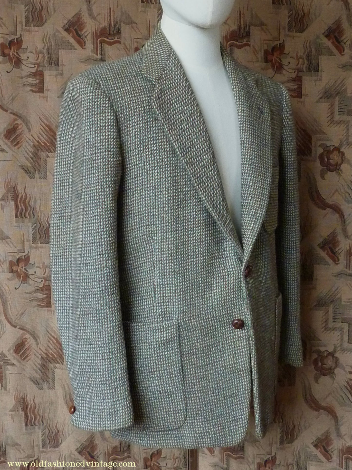 Vintage Mens 1950s Harris Tweed Sports Jacket Green Brown Patch Pockets 38"