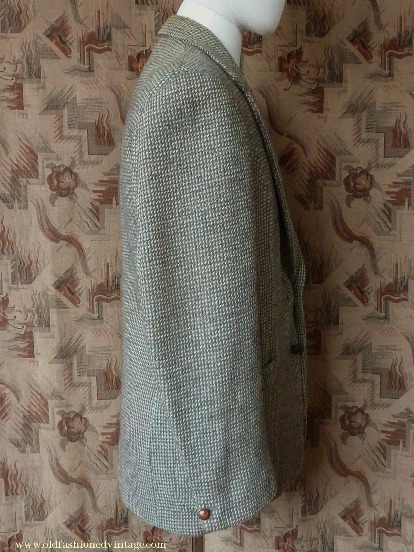 Vintage Mens 1950s Harris Tweed Sports Jacket Green Brown Patch Pockets 38"