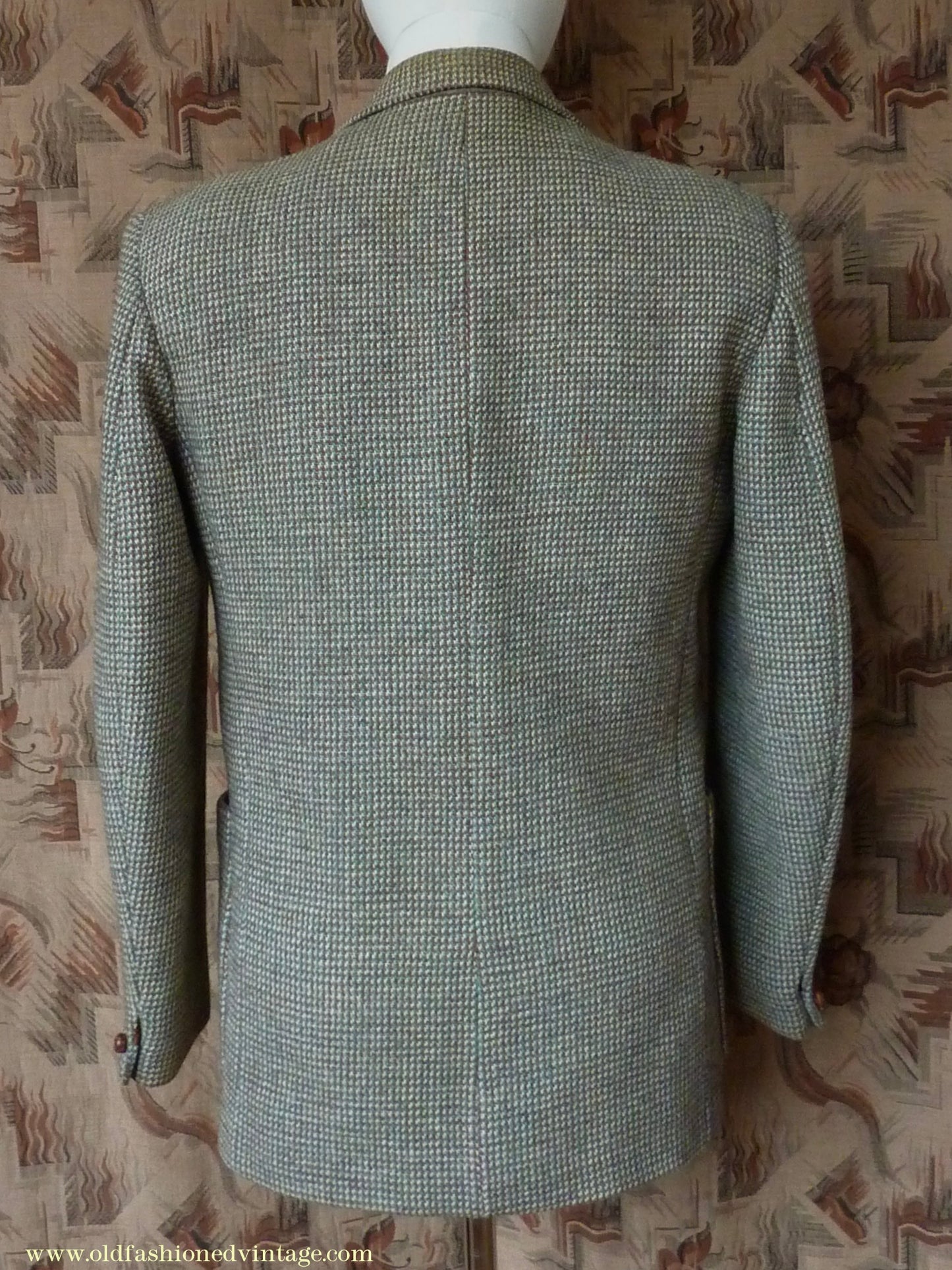 Vintage Mens 1950s Harris Tweed Sports Jacket Green Brown Patch Pockets 38"
