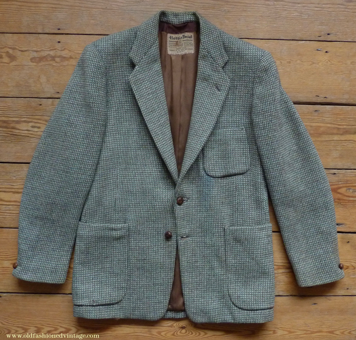 Vintage Mens 1950s Harris Tweed Sports Jacket Green Brown Patch Pockets 38"