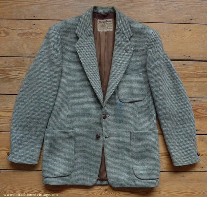 Vintage Mens 1950s Harris Tweed Sports Jacket Green Brown Patch Pockets 38"