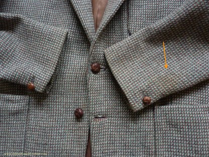 Vintage Mens 1950s Harris Tweed Sports Jacket Green Brown Patch Pockets 38"