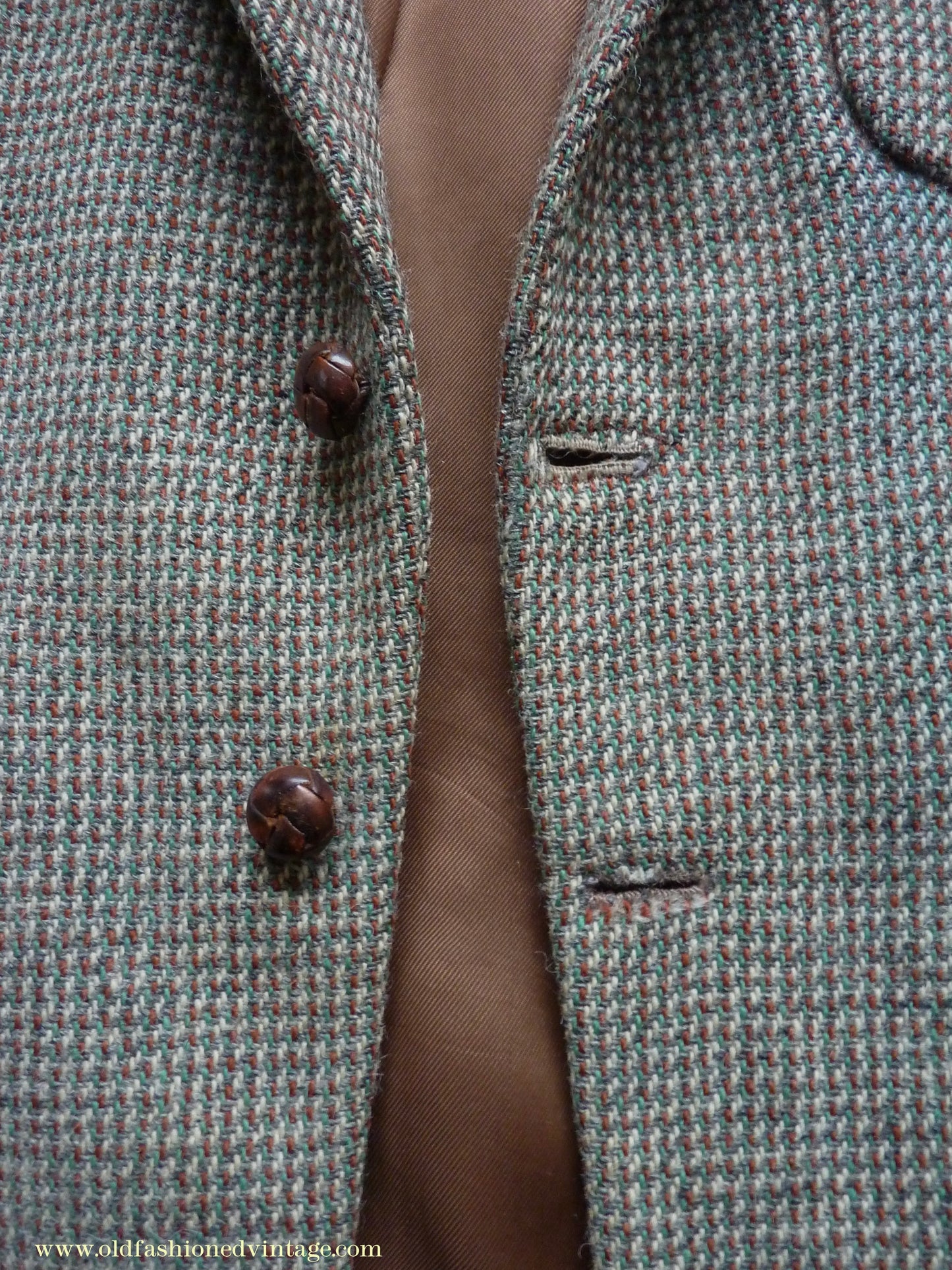 Vintage Mens 1950s Harris Tweed Sports Jacket Green Brown Patch Pockets 38"