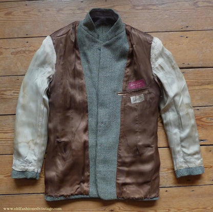 Vintage Mens 1950s Harris Tweed Sports Jacket Green Brown Patch Pockets 38"