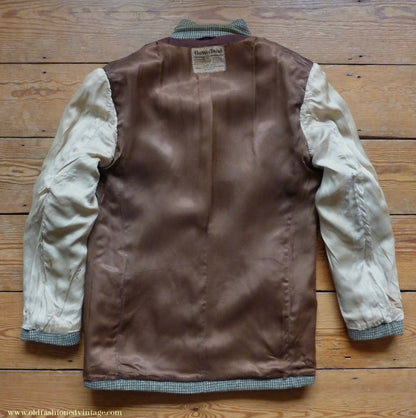 Vintage Mens 1950s Harris Tweed Sports Jacket Green Brown Patch Pockets 38"