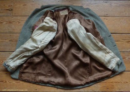 Vintage Mens 1950s Harris Tweed Sports Jacket Green Brown Patch Pockets 38"