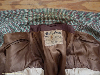 Vintage Mens 1950s Harris Tweed Sports Jacket Green Brown Patch Pockets 38"