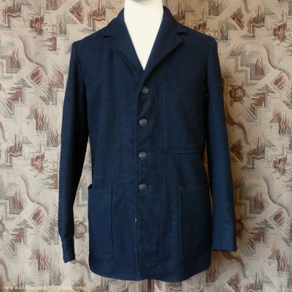 Vintage Mens 1950s British Rail Drivers Work Jacket BR Black Wool Workwear Coat 36 38