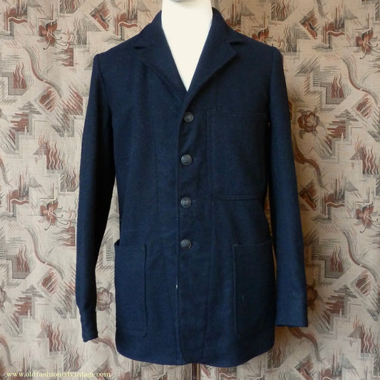 Vintage Mens 1950s British Rail Drivers Work Jacket BR Black Wool Workwear Coat 36 38