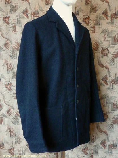 Vintage Mens 1950s British Rail Drivers Work Jacket BR Black Wool Workwear Coat 36 38