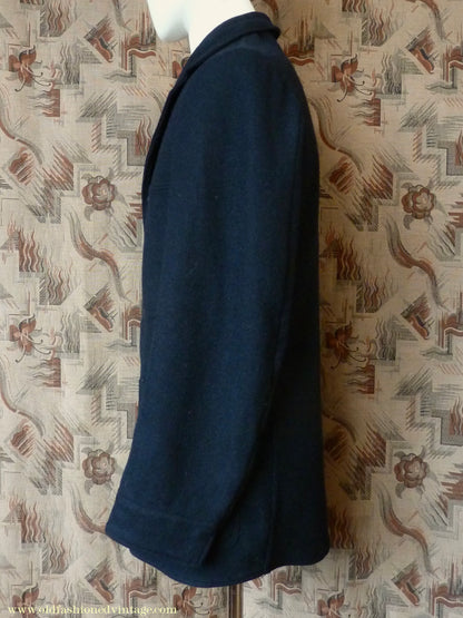 Vintage Mens 1950s British Rail Drivers Work Jacket BR Black Wool Workwear Coat 36 38