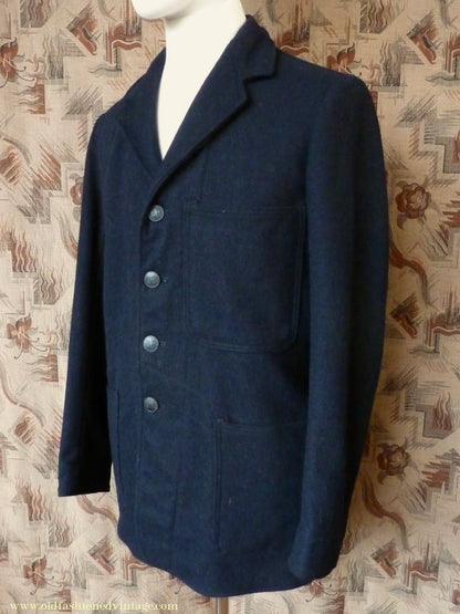 Vintage Mens 1950s British Rail Drivers Work Jacket BR Black Wool Workwear Coat 36 38