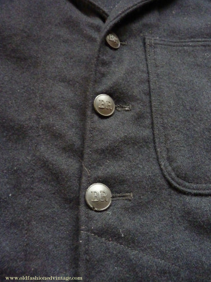 Vintage Mens 1950s British Rail Drivers Work Jacket BR Black Wool Workwear Coat 36 38