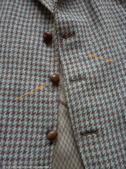 Vintage Mens 1950s John Collier Harris Tweed Sports Jacket Green Brown Natural Houndstooth Shepherd Check 42"