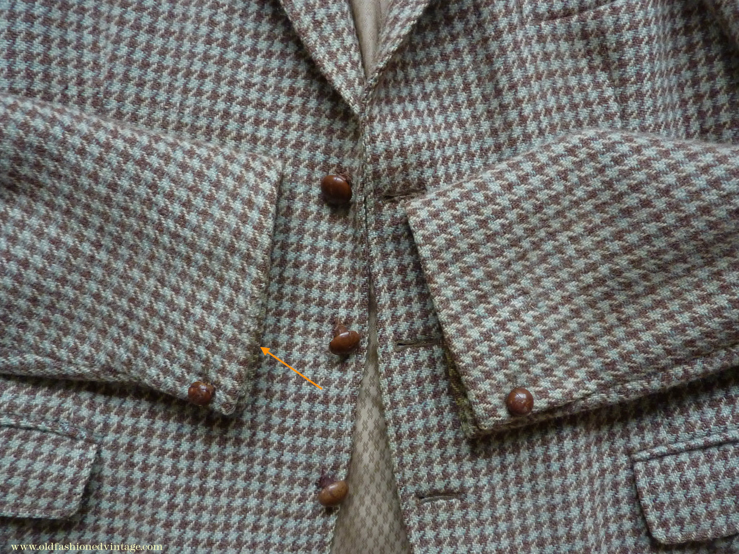 Vintage Mens 1950s John Collier Harris Tweed Sports Jacket Green Brown Natural Houndstooth Shepherd Check 42"