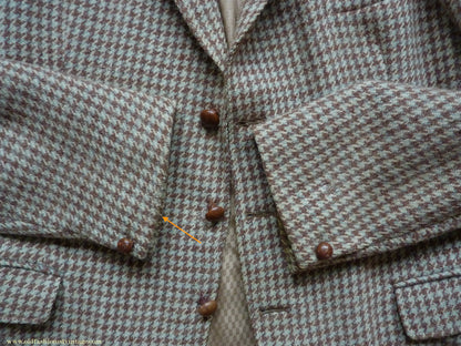 Vintage Mens 1950s John Collier Harris Tweed Sports Jacket Green Brown Natural Houndstooth Shepherd Check 42"