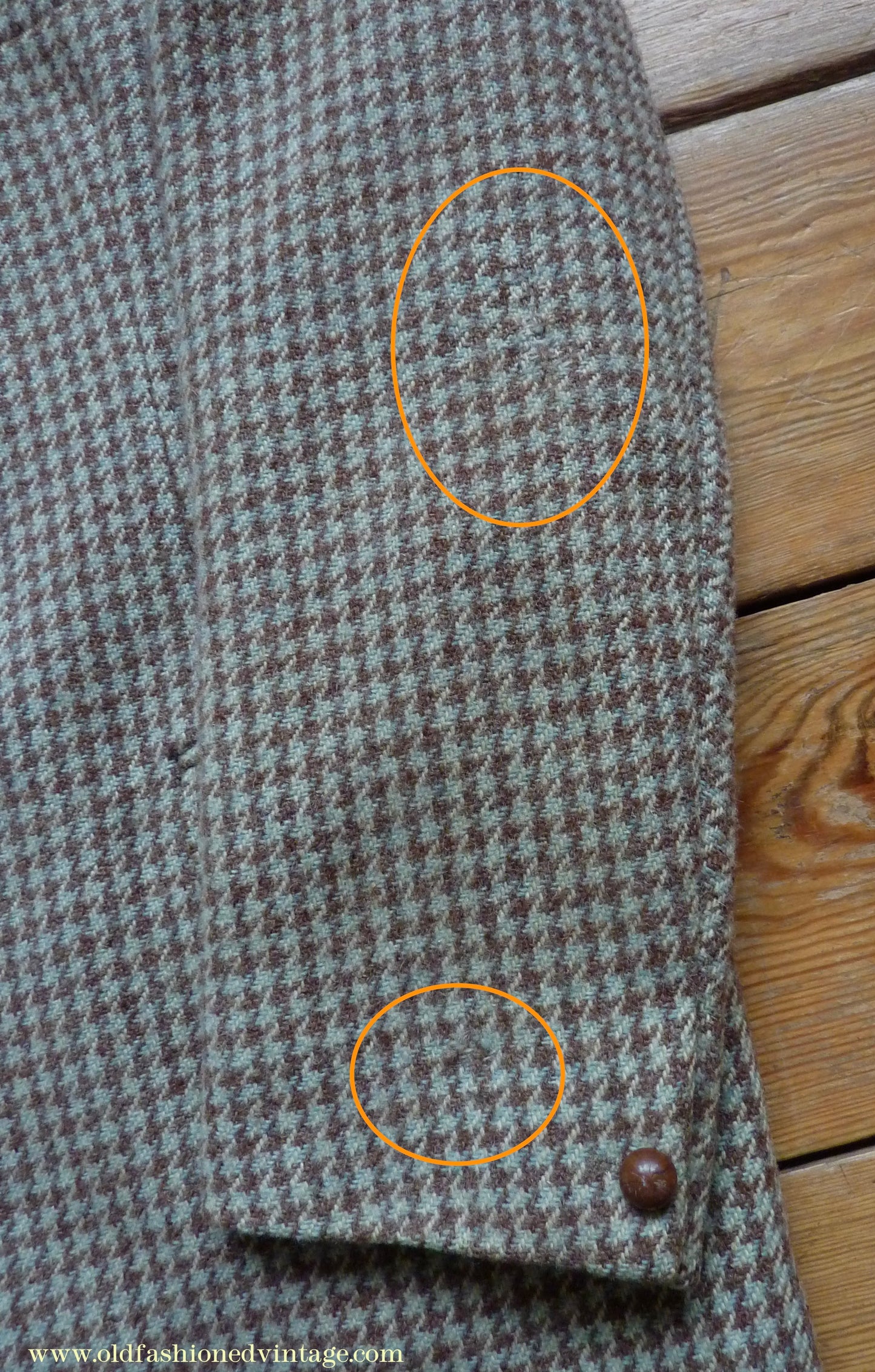 Vintage Mens 1950s John Collier Harris Tweed Sports Jacket Green Brown Natural Houndstooth Shepherd Check 42"