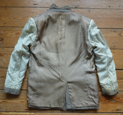 Vintage Mens 1950s John Collier Harris Tweed Sports Jacket Green Brown Natural Houndstooth Shepherd Check 42"