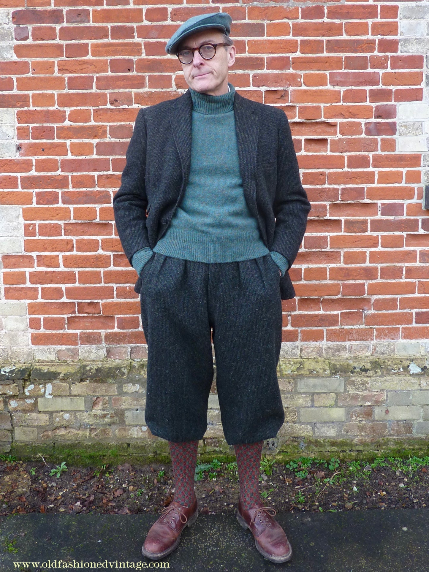 Old Fashioned Garments Vintage Reproduction 1930s 1940s Mens Roll Neck Jumper Myrtle Green Melange Polo Turtle Sweater M