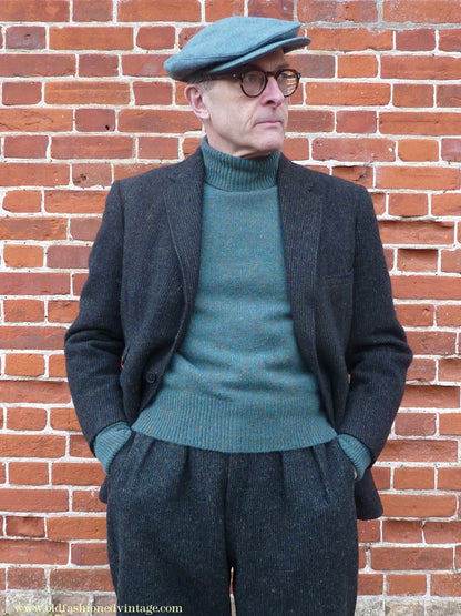 Old Fashioned Garments Vintage Reproduction 1930s 1940s Mens Roll Neck Jumper Myrtle Green Melange Polo Turtle Sweater M