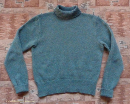 Old Fashioned Garments Vintage Reproduction 1930s 1940s Mens Roll Neck Jumper Myrtle Green Melange Polo Turtle Sweater M