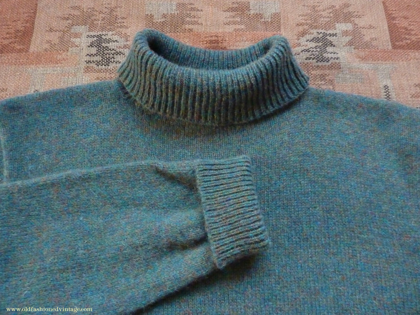 Old Fashioned Garments Vintage Reproduction 1930s 1940s Mens Roll Neck Jumper Myrtle Green Melange Polo Turtle Sweater M