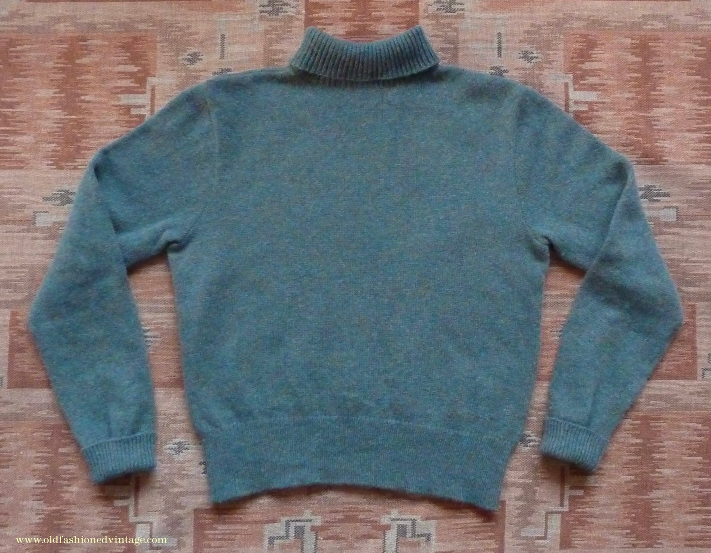 Old Fashioned Garments Vintage Reproduction 1930s 1940s Mens Roll Neck Jumper Myrtle Green Melange Polo Turtle Sweater M
