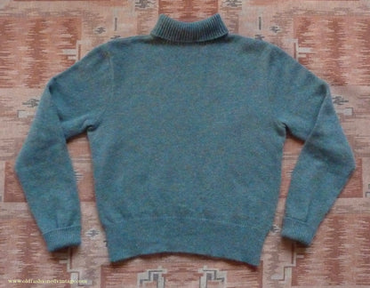 Old Fashioned Garments Vintage Reproduction 1930s 1940s Mens Roll Neck Jumper Myrtle Green Melange Polo Turtle Sweater M