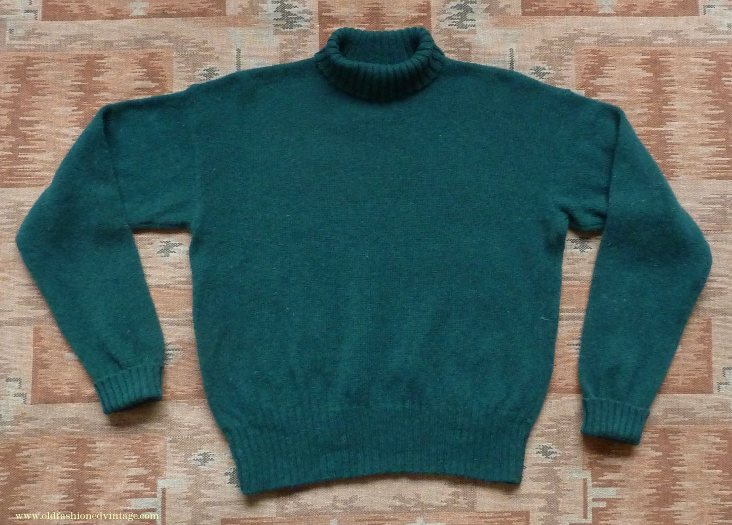 Old Fashioned Garments Vintage Reproduction 1940s Mens Roll Neck Jumper Forest Green Polo Turtle Sweater M/L