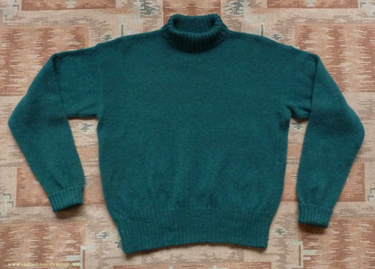 Old Fashioned Garments Vintage Reproduction 1940s Mens Roll Neck Jumper Forest Green Polo Turtle Sweater M/L