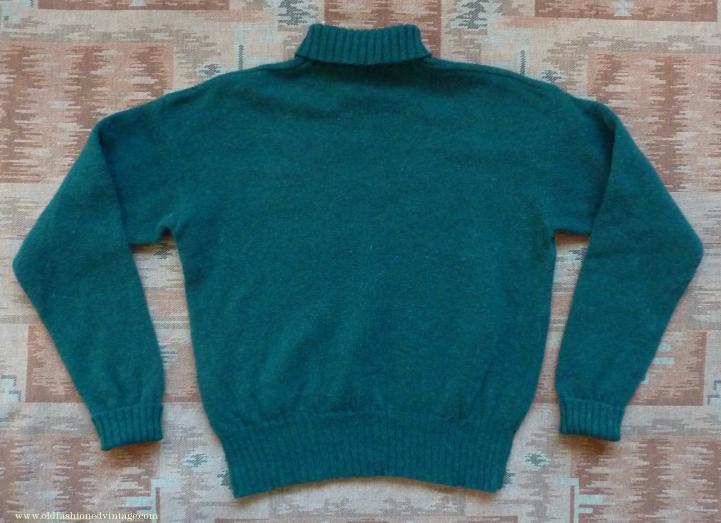 Old Fashioned Garments Vintage Reproduction 1940s Mens Roll Neck Jumper Forest Green Polo Turtle Sweater M/L