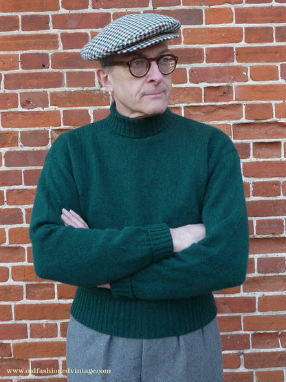 Old Fashioned Garments Vintage Reproduction 1940s Mens Roll Neck Jumper Forest Green Polo Turtle Sweater M/L