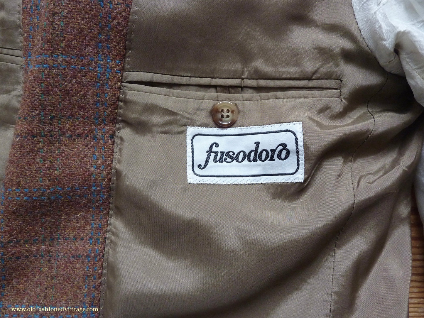 Vintage Mens 1990s does 1930s Italian Tweed Jacket Back Belt Patch Pockets Brown Windowpane Check 36"