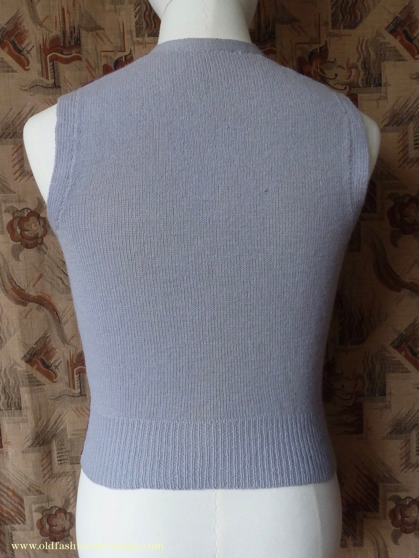 Vintage Mens 1950s Hand Knitted Waistcoat 2 Tone Burgundy Grey Wool Sleeveless Cardigan Sweater Vest S