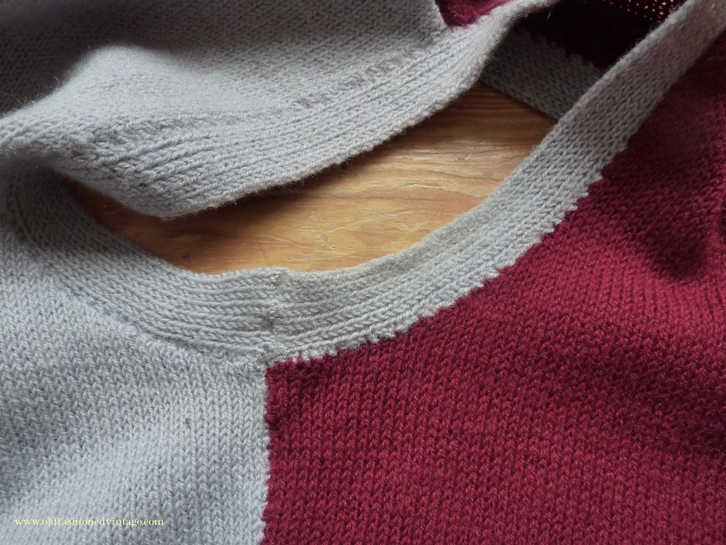 Vintage Mens 1950s Hand Knitted Waistcoat 2 Tone Burgundy Grey Wool Sleeveless Cardigan Sweater Vest S