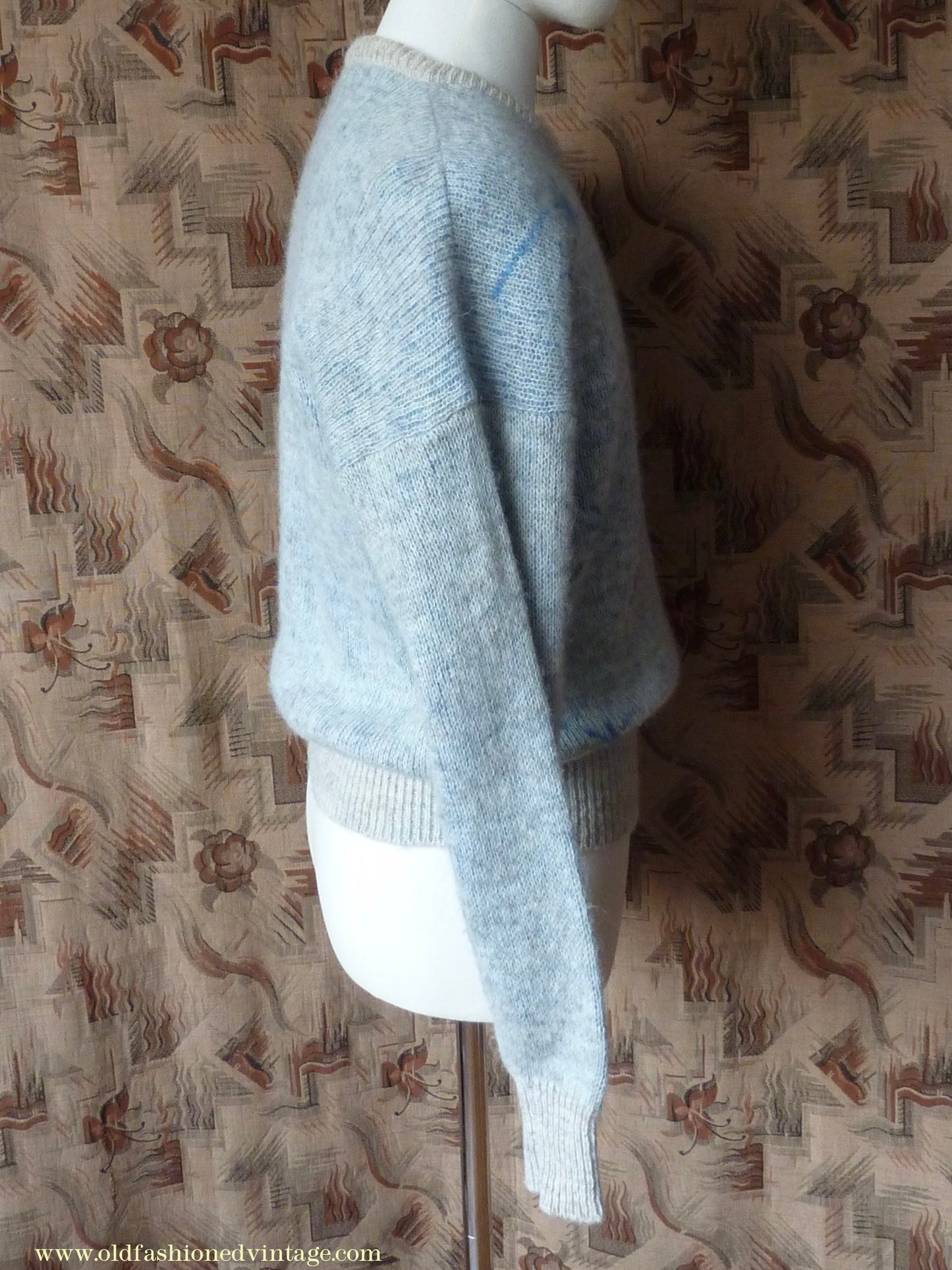 Vintage 1980s does 1950s Jumper Constellation Picture Knit Sweater Oatmeal Blue Stars M