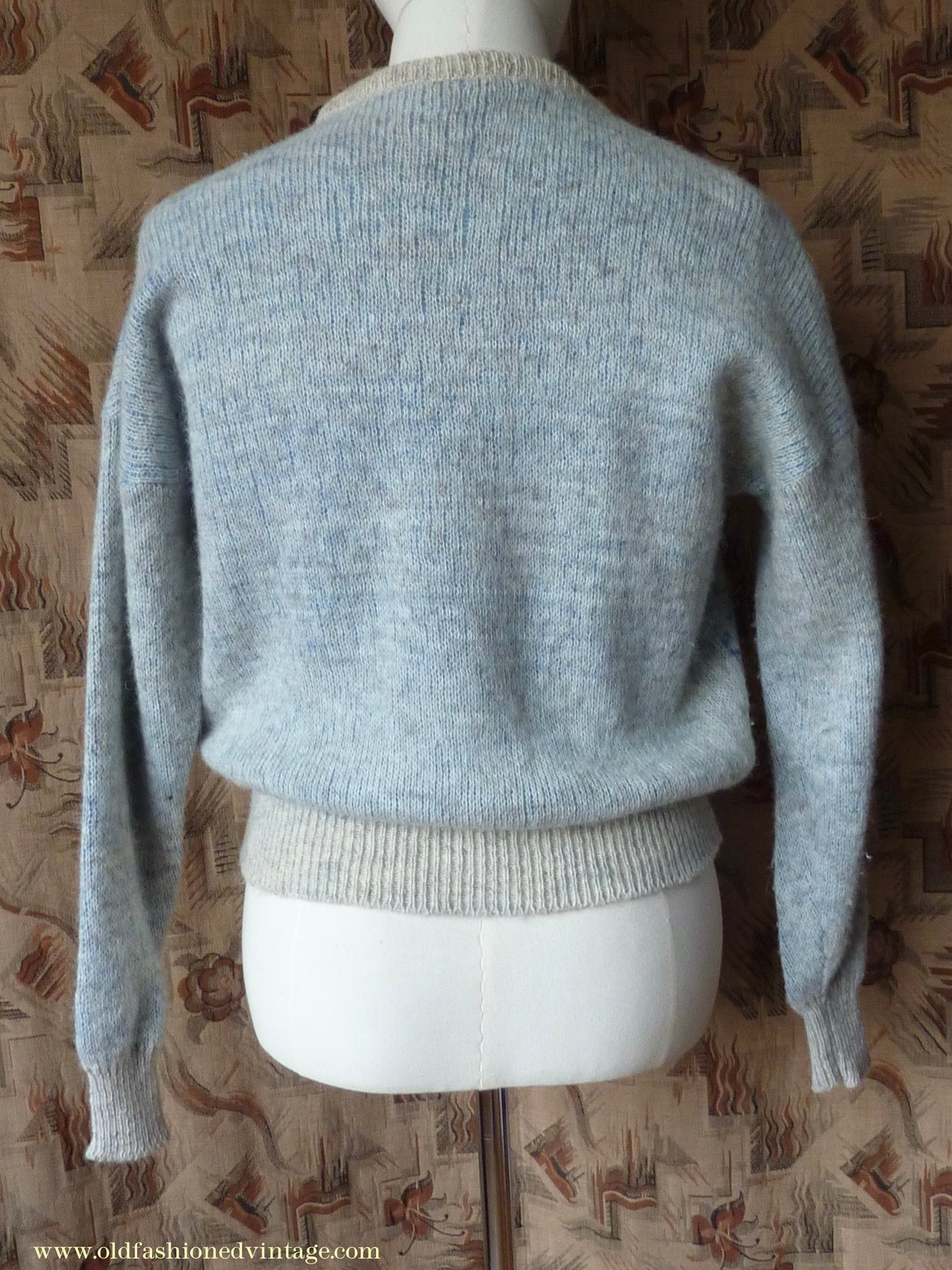 Vintage 1980s does 1950s Jumper Constellation Picture Knit Sweater Oatmeal Blue Stars M