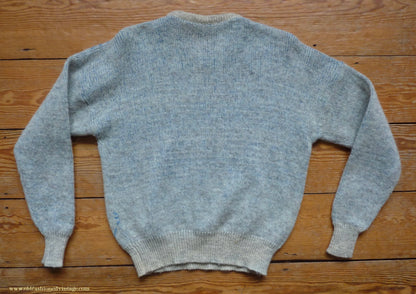 Vintage 1980s does 1950s Jumper Constellation Picture Knit Sweater Oatmeal Blue Stars M