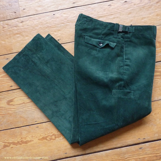 Vintage Mens 1960s NOS German Work Trousers Bottle Green Corduroy Workwear Pants 36"
