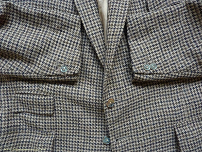Vintage Mens 1960s Bespoke Tweed Sports Jacket Bellows Flap Pockets Brown Beige Houndstooth Shepherd Check 42"