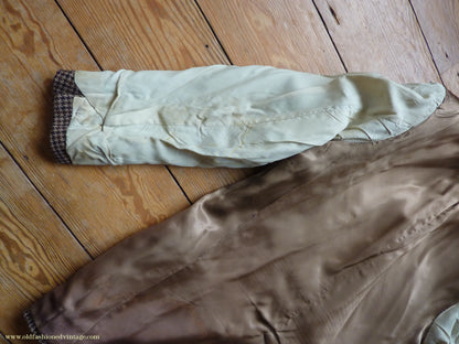 Vintage Mens 1960s Bespoke Tweed Sports Jacket Bellows Flap Pockets Brown Beige Houndstooth Shepherd Check 42"