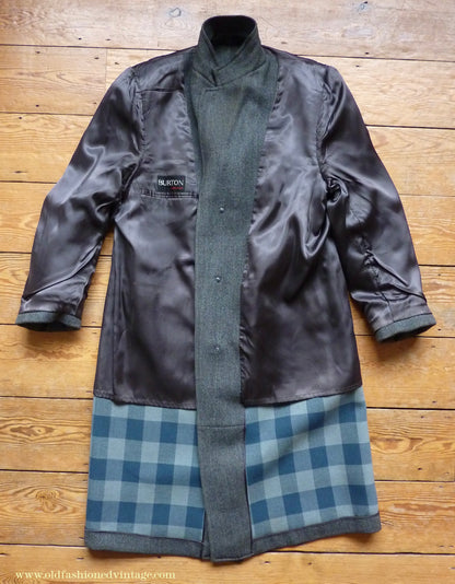 Vintage 1950s Mens Burton Single Breasted Overcoat Coat Grey Herringbone Tweed Wool 42"