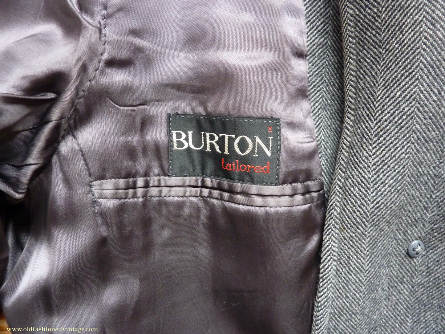 Vintage 1950s Mens Burton Single Breasted Overcoat Coat Grey Herringbone Tweed Wool 42"