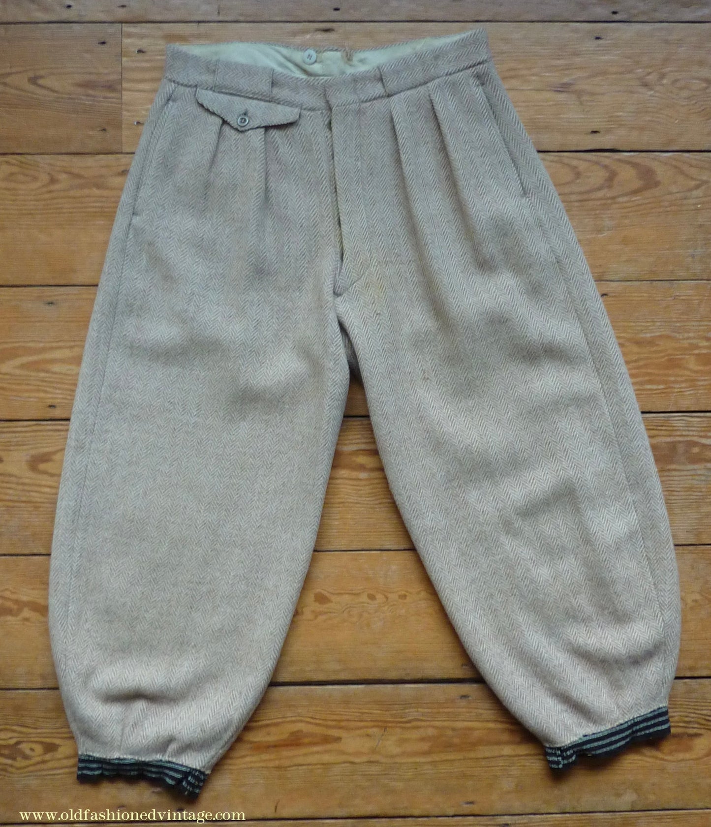 Vintage Mens 1950s Burton Harris Tweed Plus Fours Suit Beige Herringbone Jacket Trousers 37"