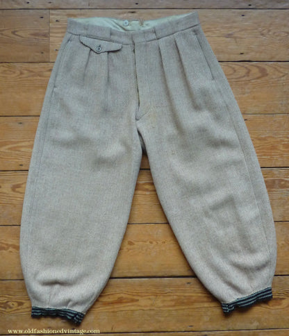 Vintage Mens 1950s Burton Harris Tweed Plus Fours Suit Beige Herringbone Jacket Trousers 37"